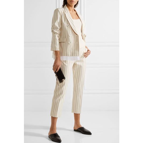 Victoria Victoria Beckham Striped Crop Pants Size 6 Cream Navy Straight Wool - Picture 2 of 11